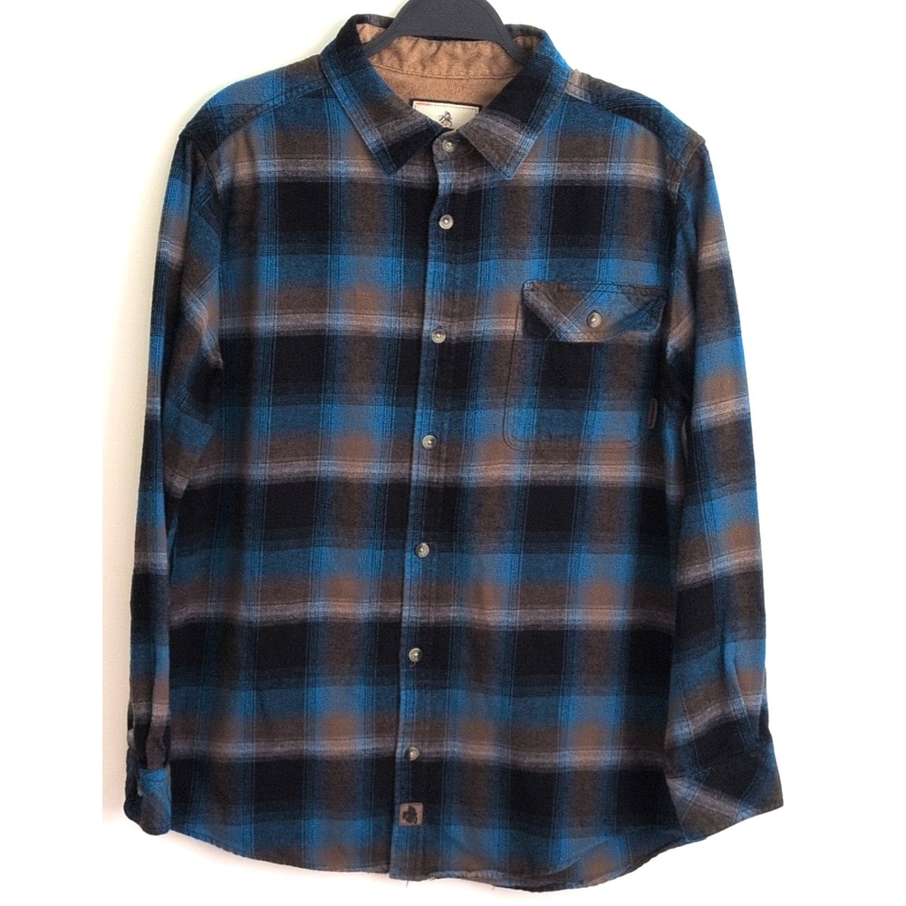 Legendary Whitetails Shirt Buck Camp M Blue Plaid Flannel Button-Down Pockets